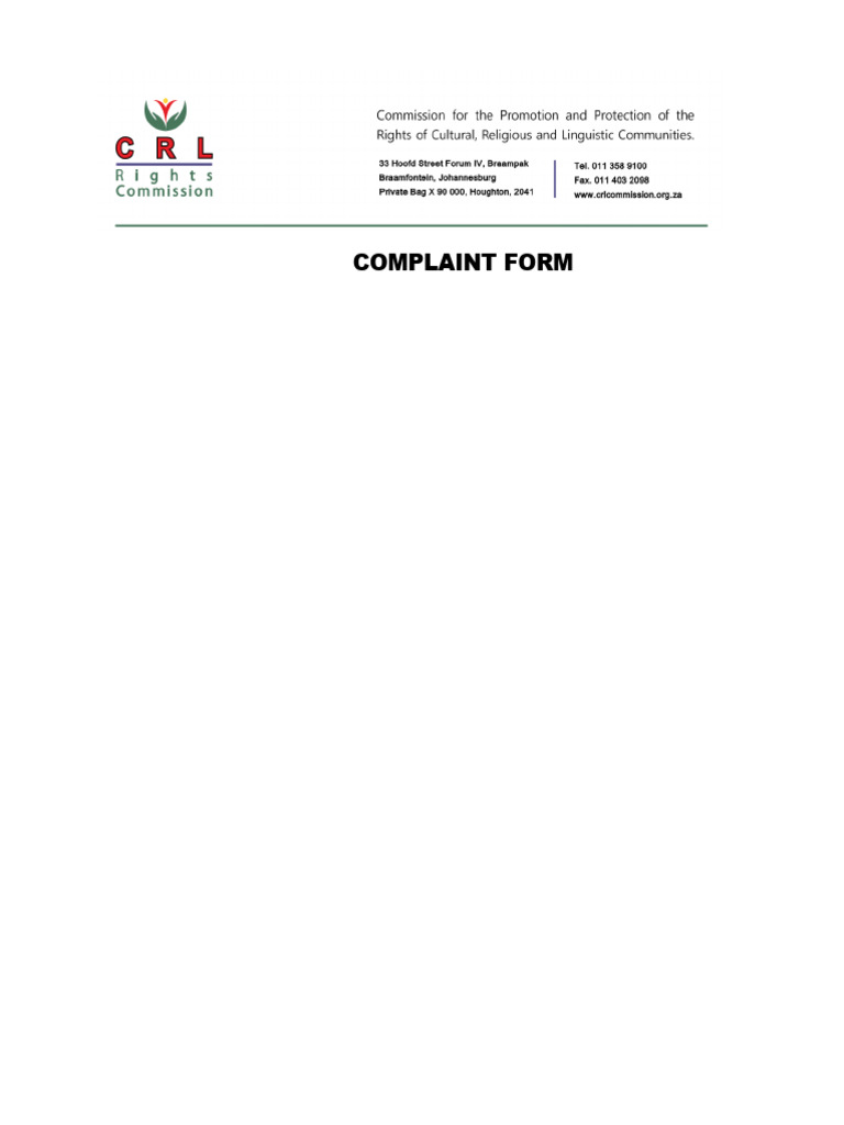 CRL Rights Commission Complaint Form | PDF