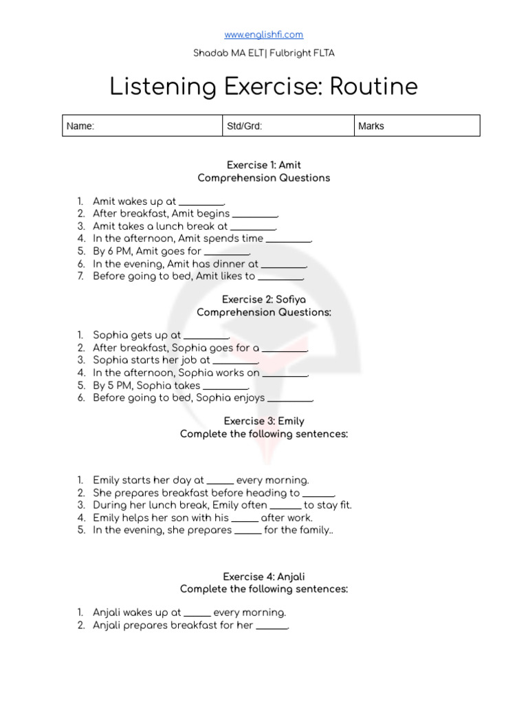 Listening Exercise - Routine | PDF | Meal | Eating Behaviors Of Humans