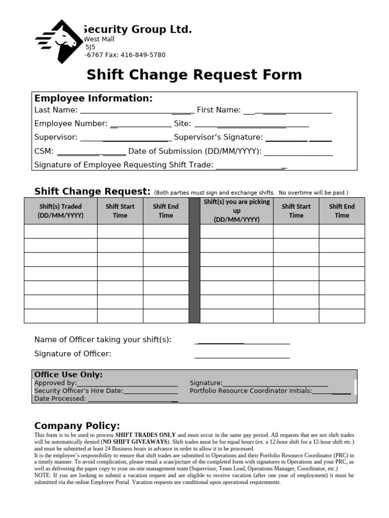 Shift Change Request Form Guidelines | PDF | Business | Labor