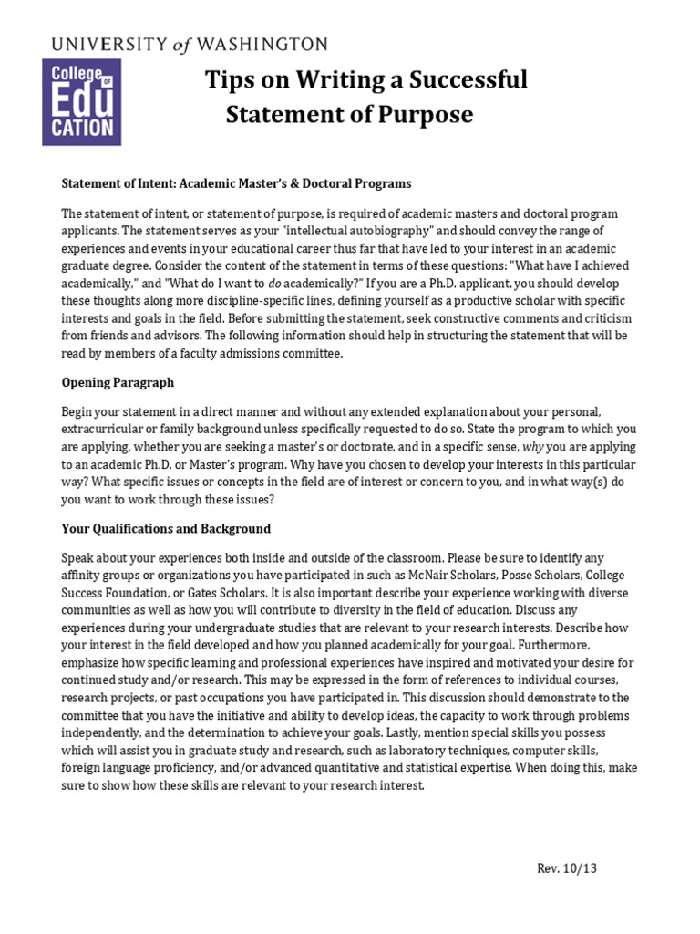 Writing an Effective Statement of Purpose | PDF | Doctorate | Cognition