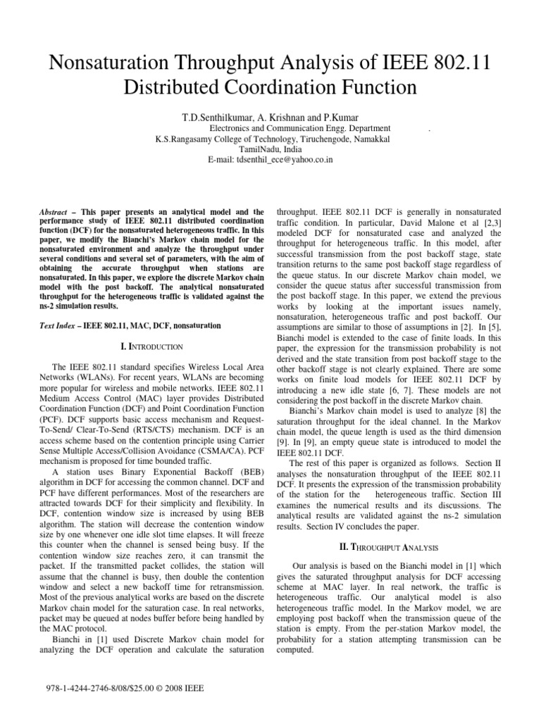 Nonsaturated Throughput in IEEE 802.11 DCF | PDF | Markov Chain ...