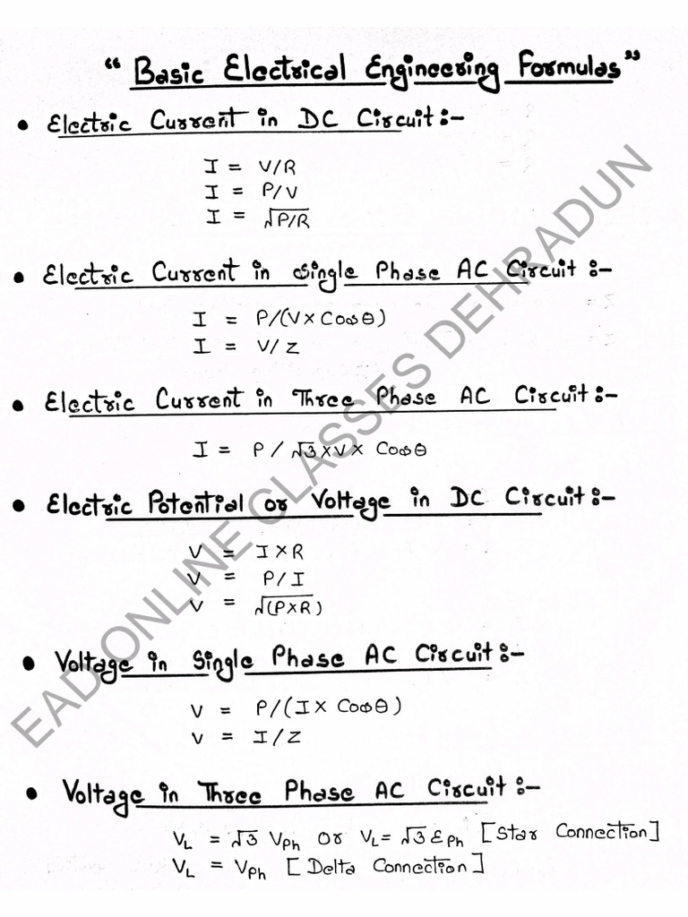 Electrical Formula Pdf