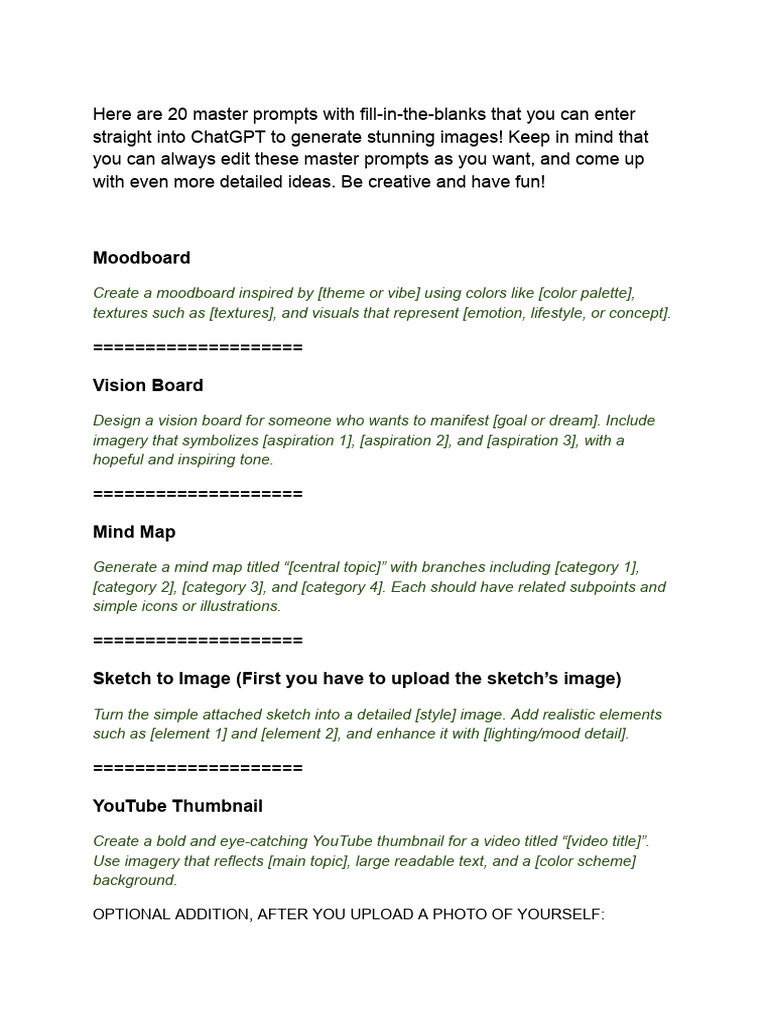 20 Master Prompts For AI Visuals Generation | PDF | Image | Icon ...