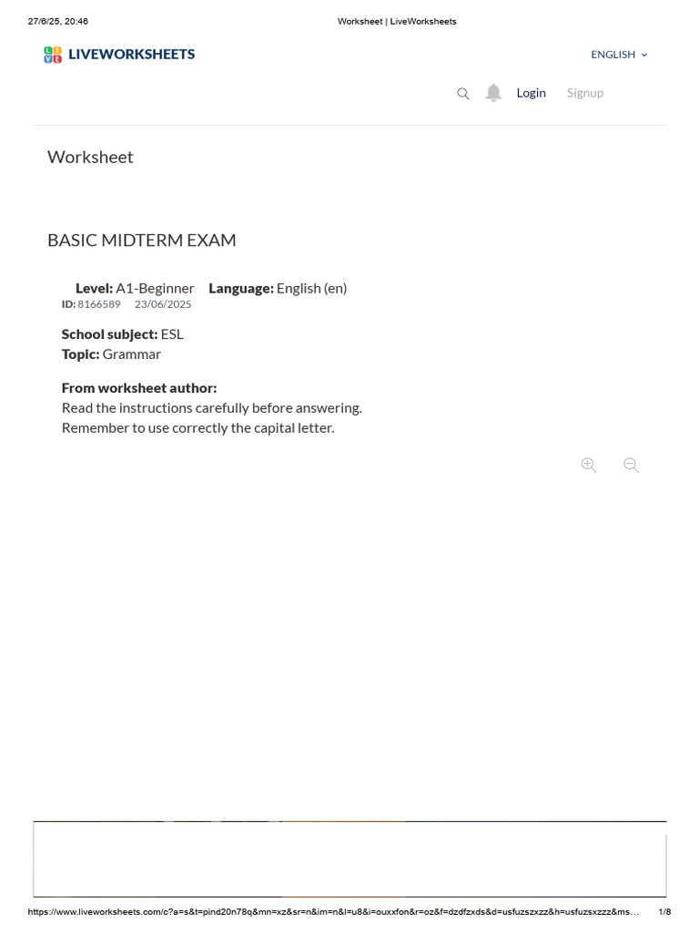 A1 ESL Grammar Midterm Worksheet | PDF | Worksheet | Learning