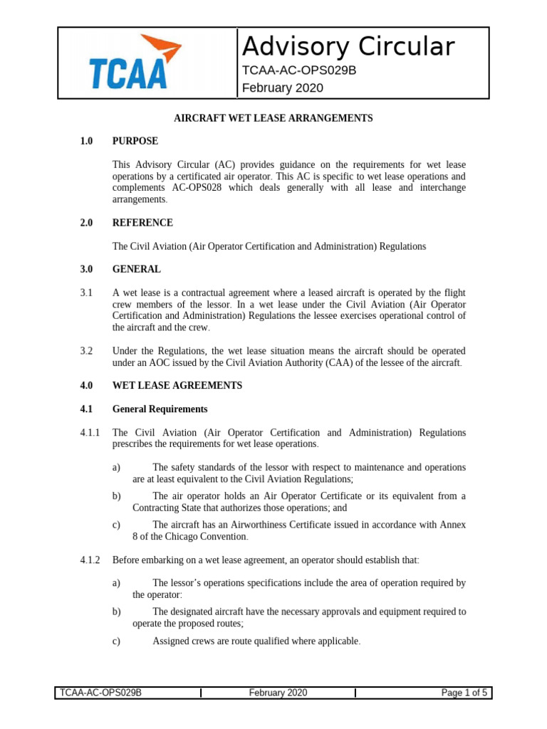 Guidelines for Aircraft Wet Lease Agreements | PDF | Lease | Aviation