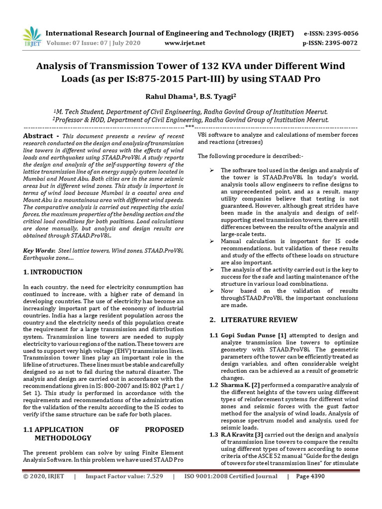 Transmission Tower Analysis under Wind Loads | PDF | Electric Power ...