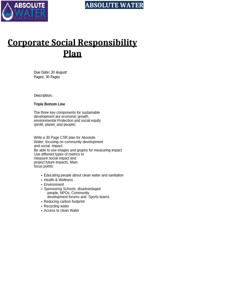 Corporate Social Responsibility Plan | PDF | Corporate Social ...