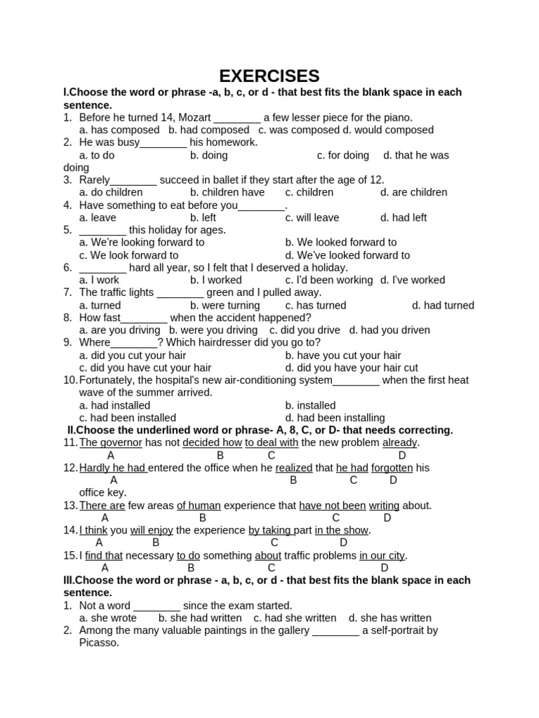Exercises About Tenses Unit 4 | PDF