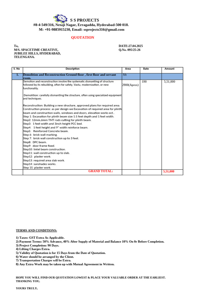 Demolition & Reconstruction Quotation | PDF | Architectural Elements ...