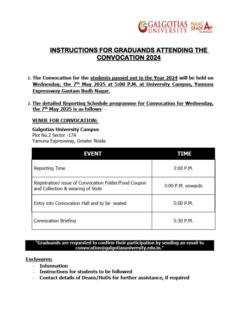 Convocation 2024 Instructions for Graduands | PDF