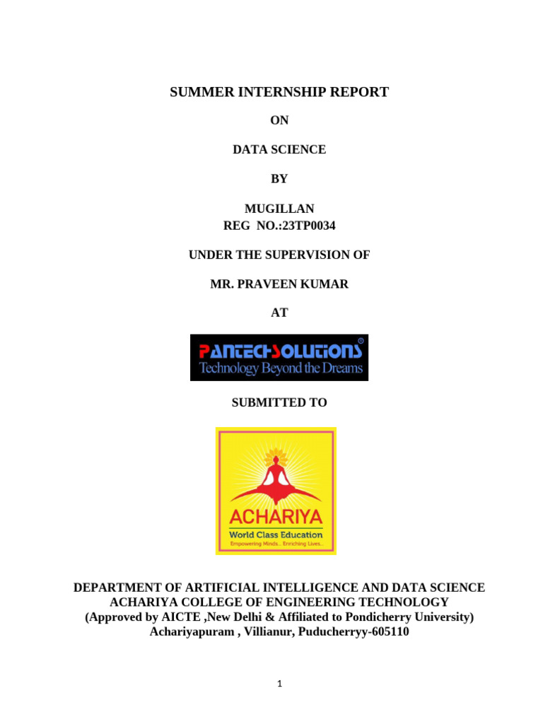 Data Science Summer Internship Report | PDF | Analytics | Data Analysis