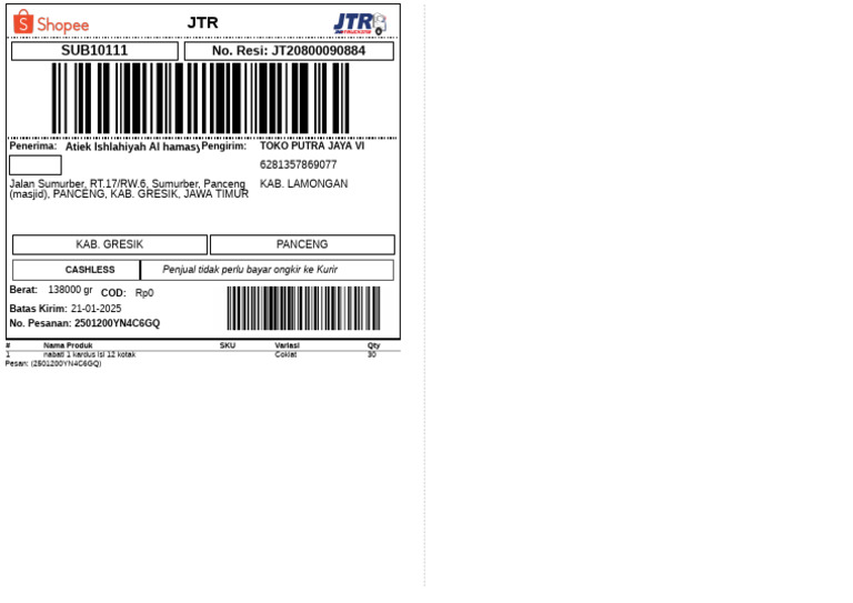 Contoh Label Pengiriman | PDF