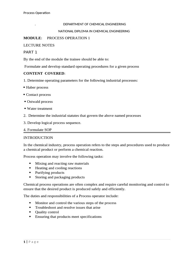 Chemical Process Operation Overview | PDF | Verification And Validation ...