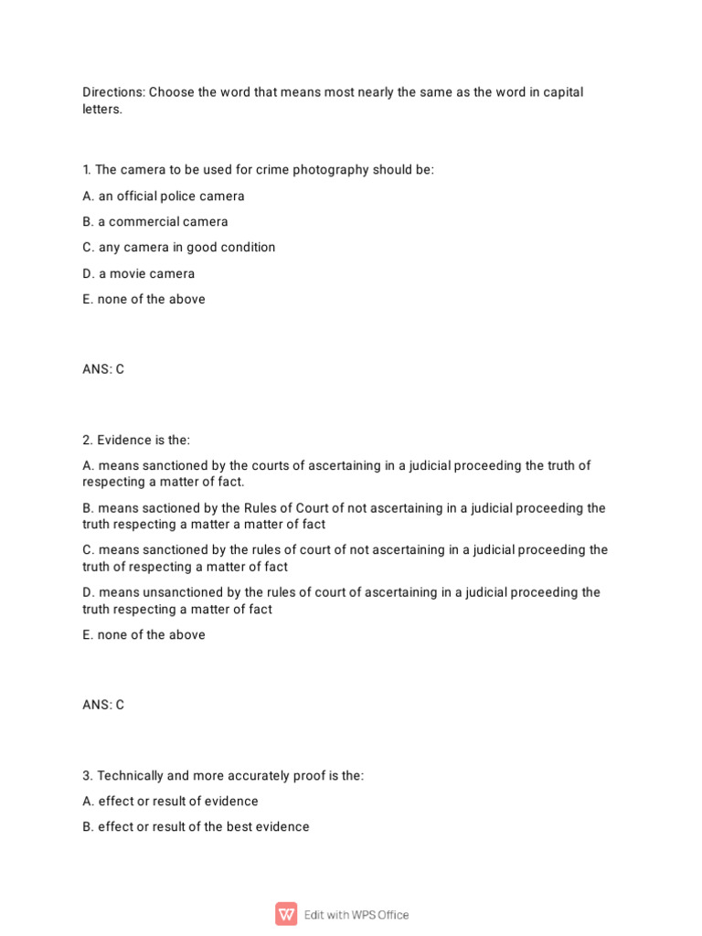Criminal Evidence and Investigation Quiz | PDF