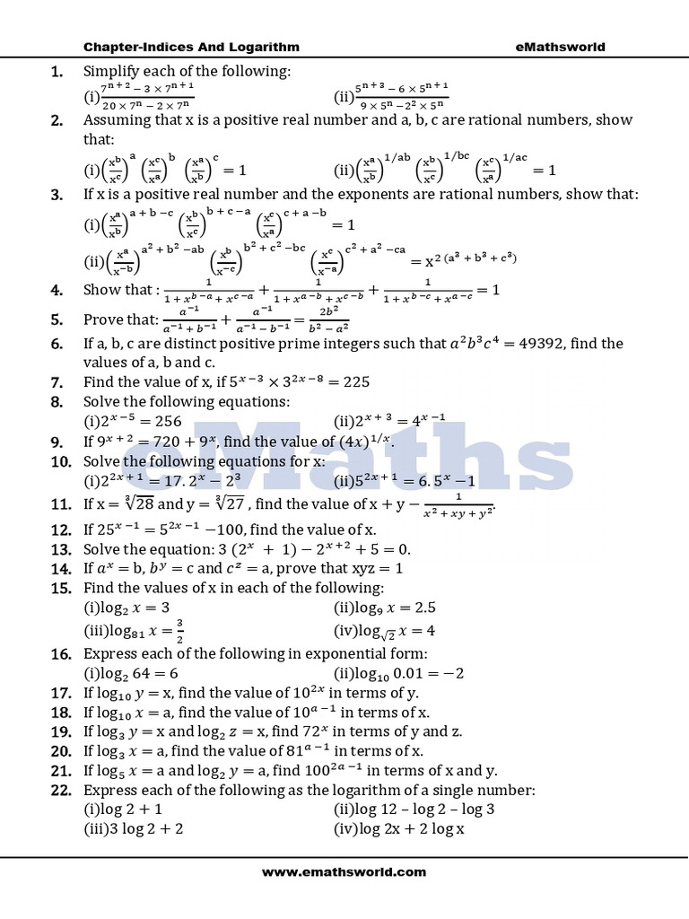 Chapter Indices and Log 11 | PDF | Mathematics | Arithmetic