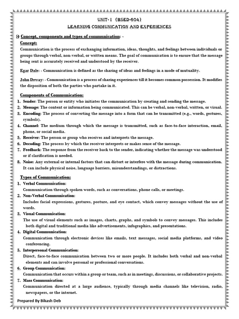 BSED-604 Unit 1 Notes by BikashDeb | PDF | Communication | Nonverbal ...