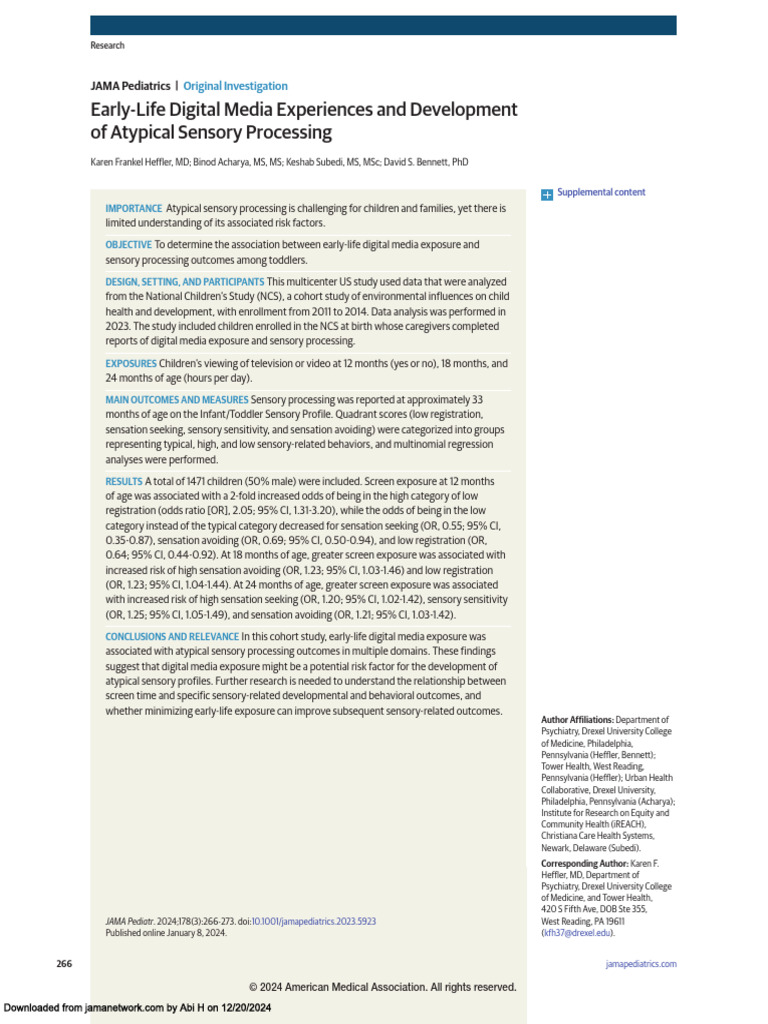 Digital Media Impact on Toddler Sensory Processing | PDF | Autism ...