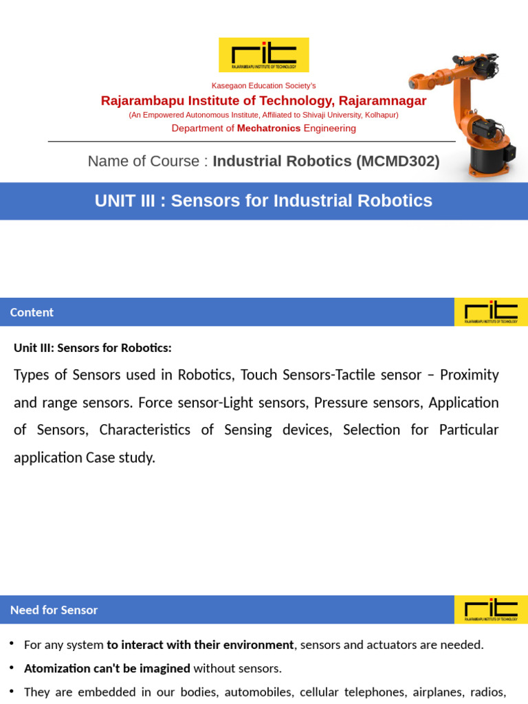 Sensors in Industrial Robotics Overview | PDF | Sensor | Infrared