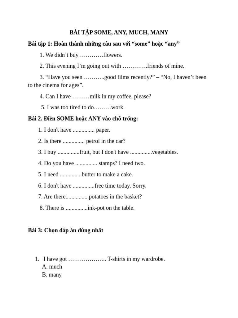 Exercises on Some, Any, Much, Many | PDF