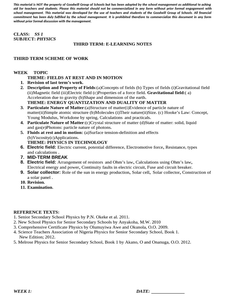 SS1 Physics E-Learning Notes: Fields | PDF | Young's Modulus ...