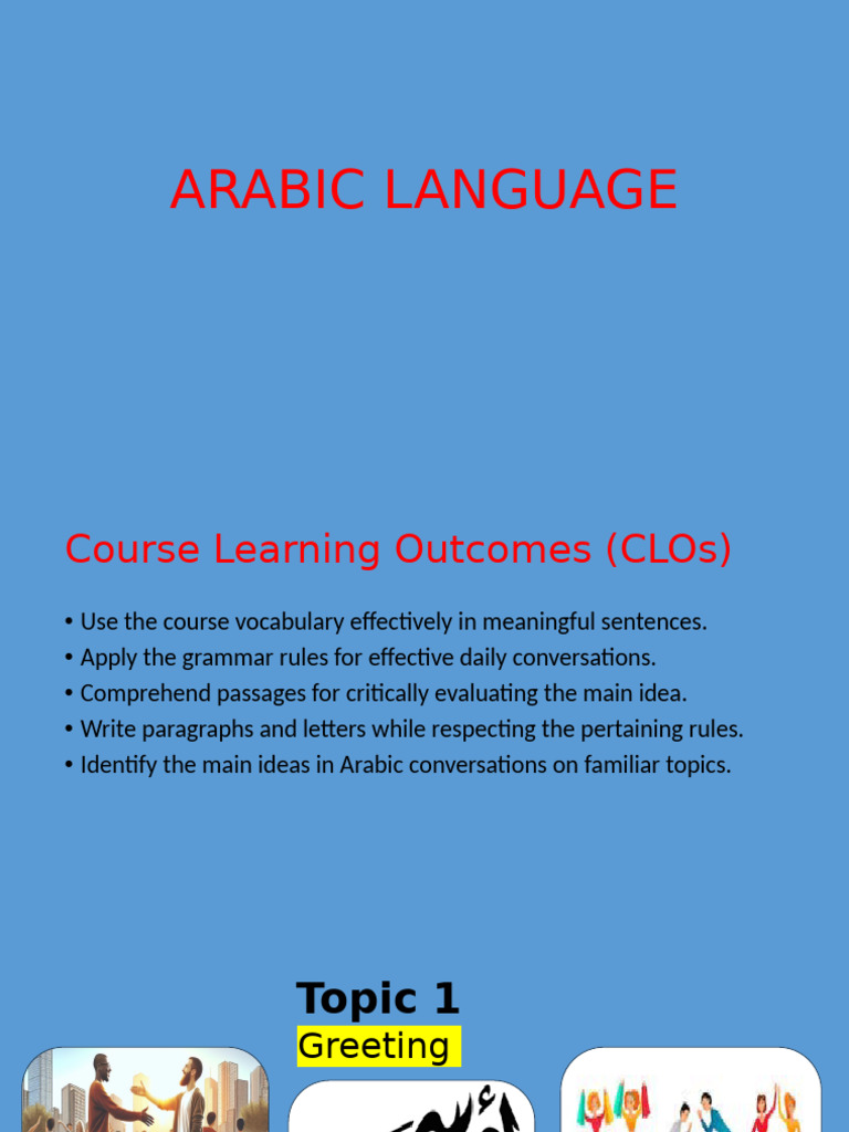 Topic 1 Intro Arabic 102 | PDF