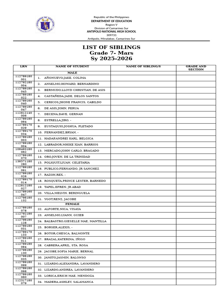 List of Siblings | PDF
