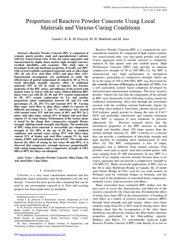 Properties of Reactive Powder Concrete | PDF | Concrete | Cement