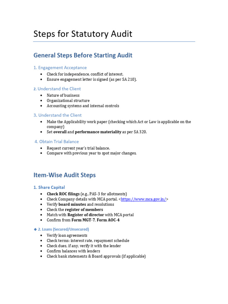 Statutory Audit Process Steps | PDF | Depreciation | Banks