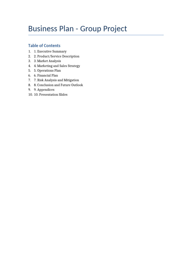 Business Plan Group Assignment | PDF