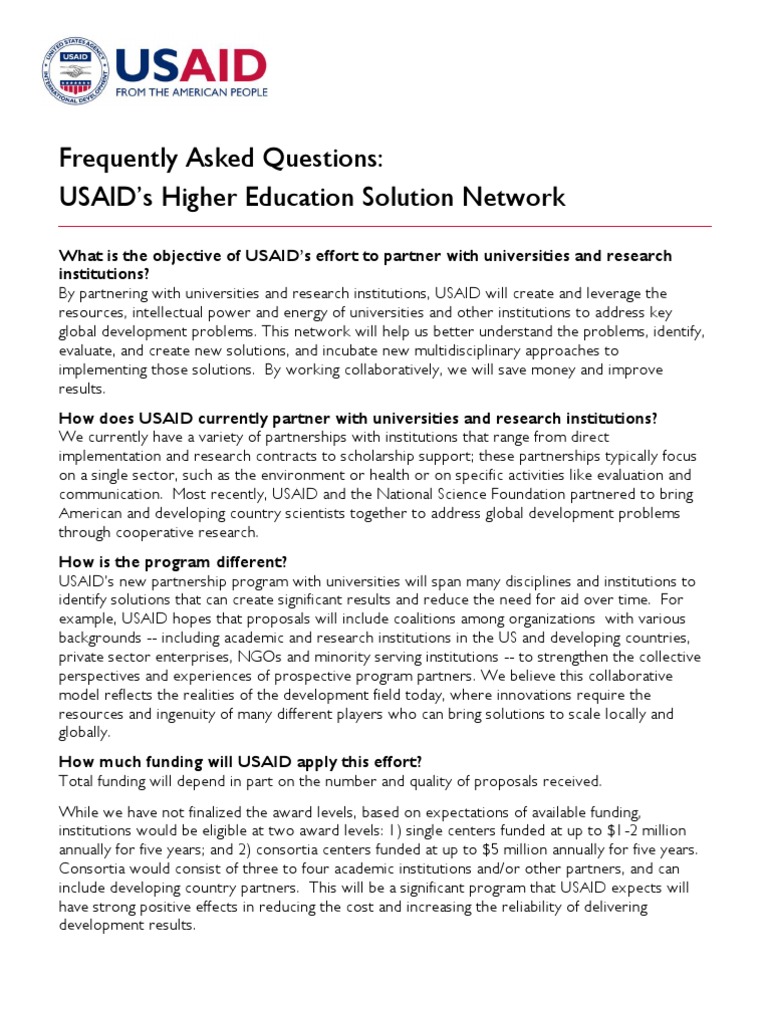 USAID Higher Education Partnership FAQs | PDF | United States Agency ...