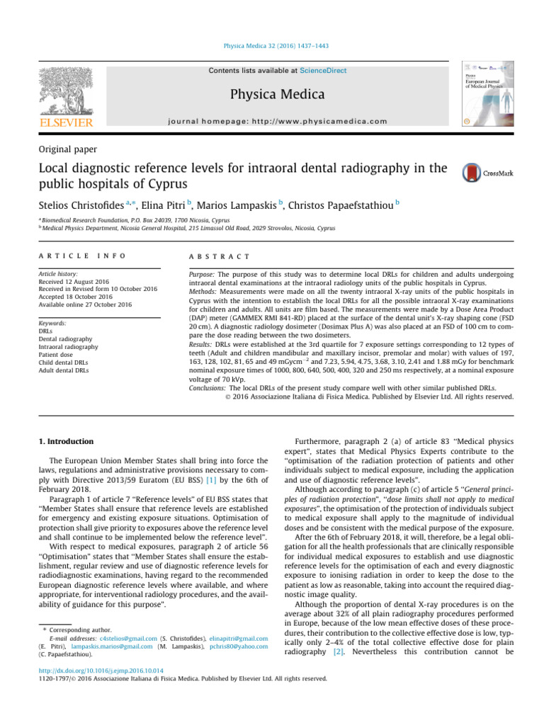 Local DRLs for Dental Radiography in Cyprus | PDF | Radiography ...
