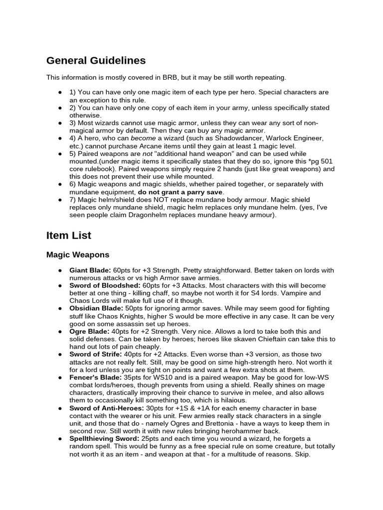 Magic Item Guidelines for Heroes | PDF | Magician (Fantasy) | Armour