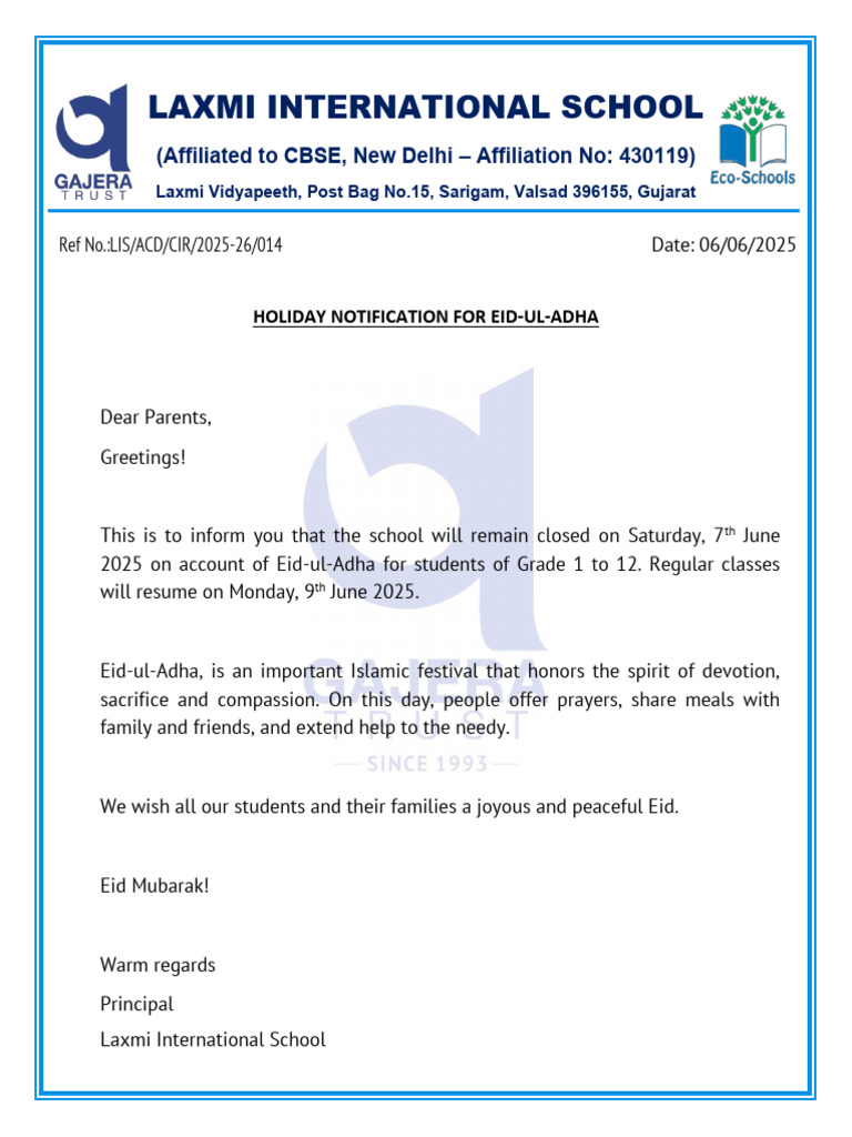 Eid-ul-Adha Holiday Notification | PDF