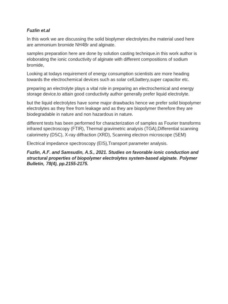 Biopolymer Electrolytes for Energy Devices | PDF