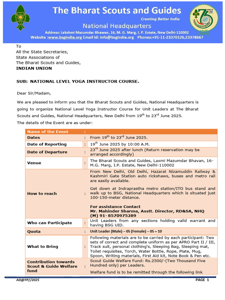 National Yoga Instructor Course 2025 | PDF