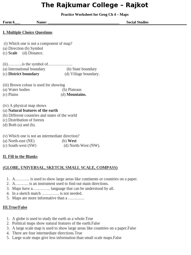 Physical Map Worksheet Practice | PDF