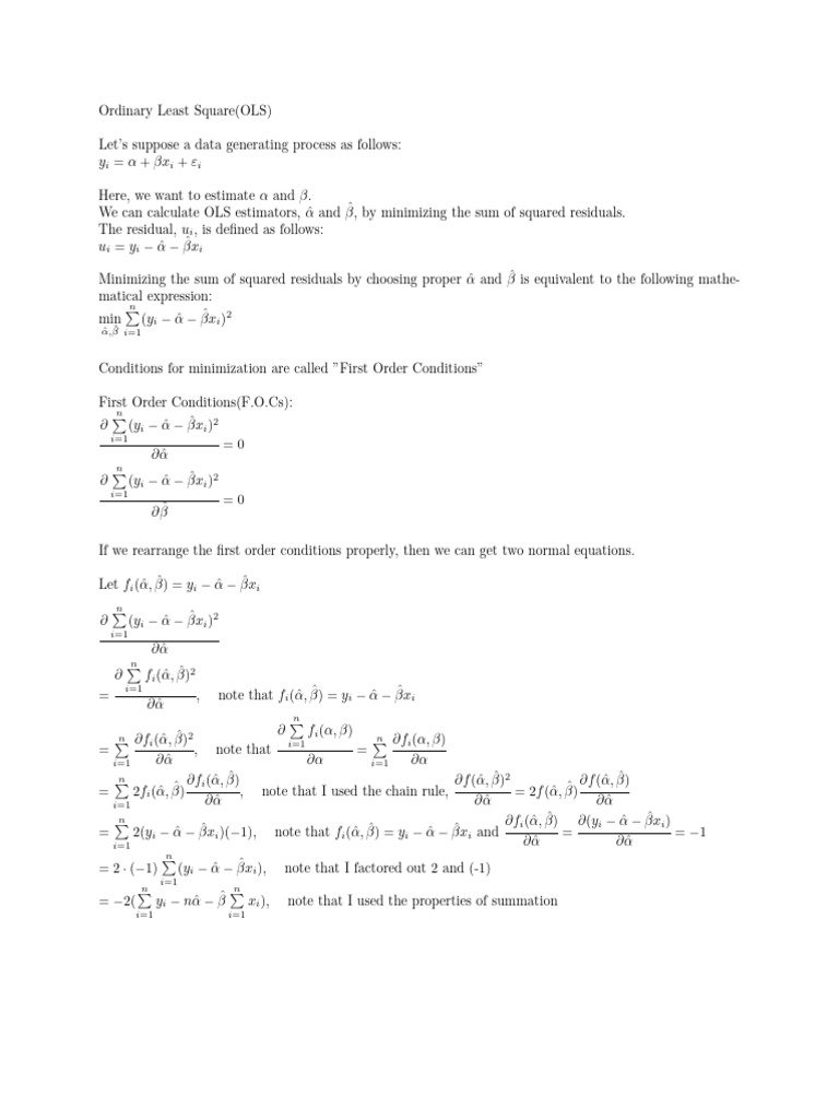 OLS Derivation | PDF | Ordinary Least Squares | Algebra