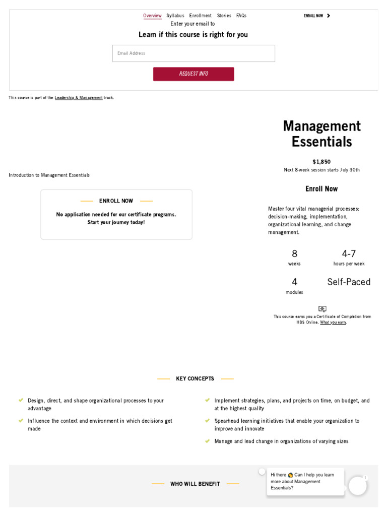 Management Essentials Course Overview | PDF | Learning | Leadership