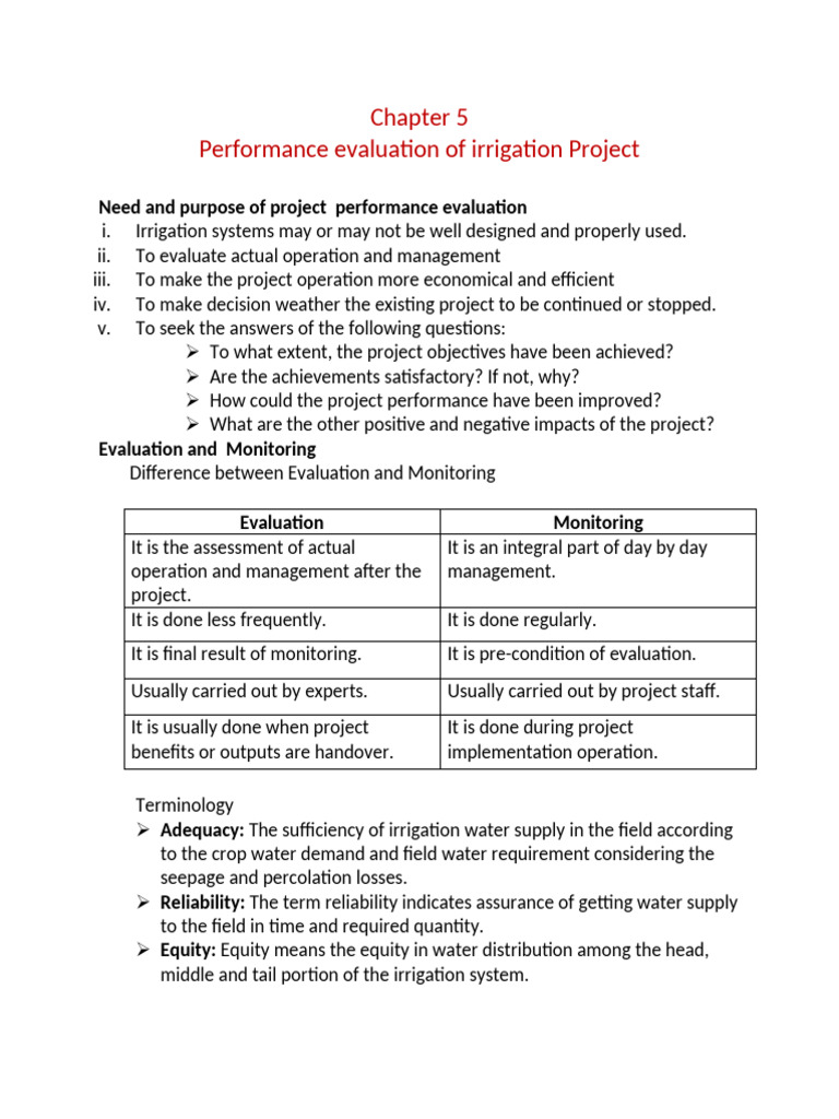 Chapter 5 - Performance Evaluation of Irrigation Project | PDF ...