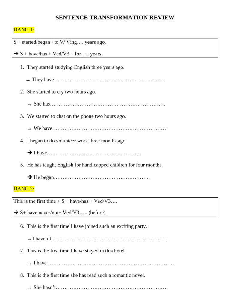 Sentence Transformation Exercises Guide | PDF