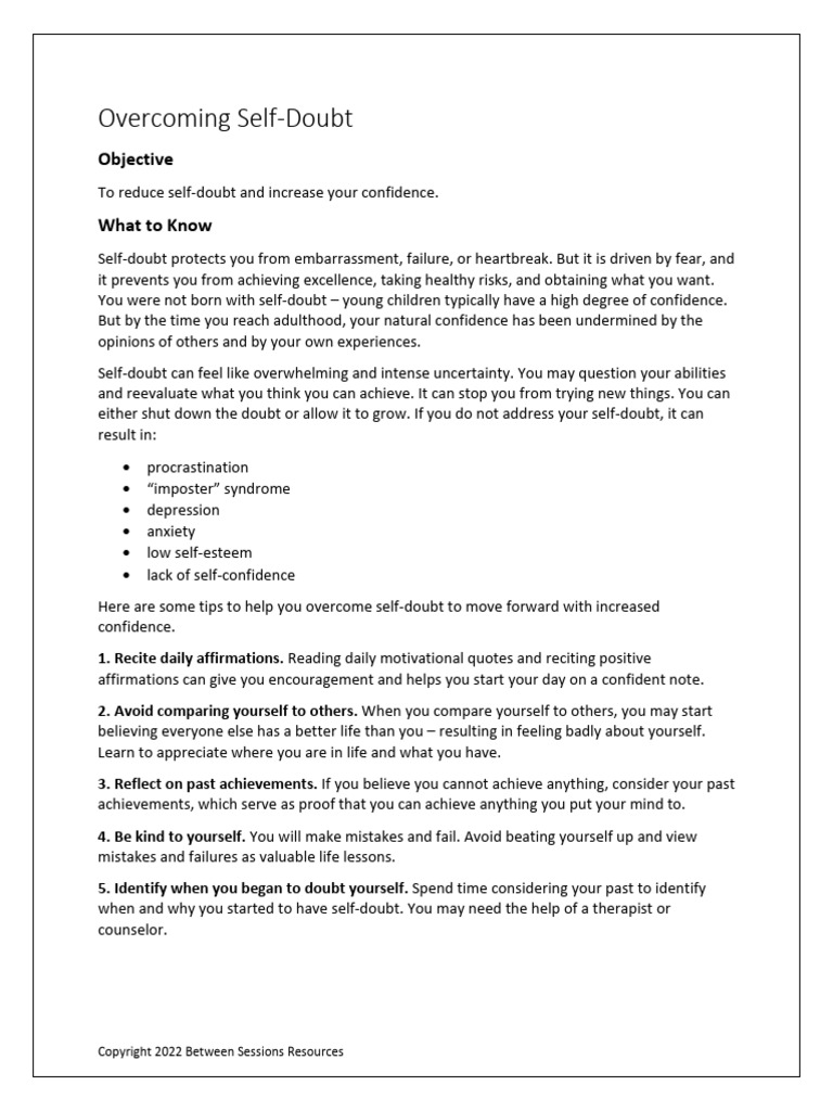 Overcoming Self-Doubt: Boost Confidence | PDF | Doubt | Self Esteem