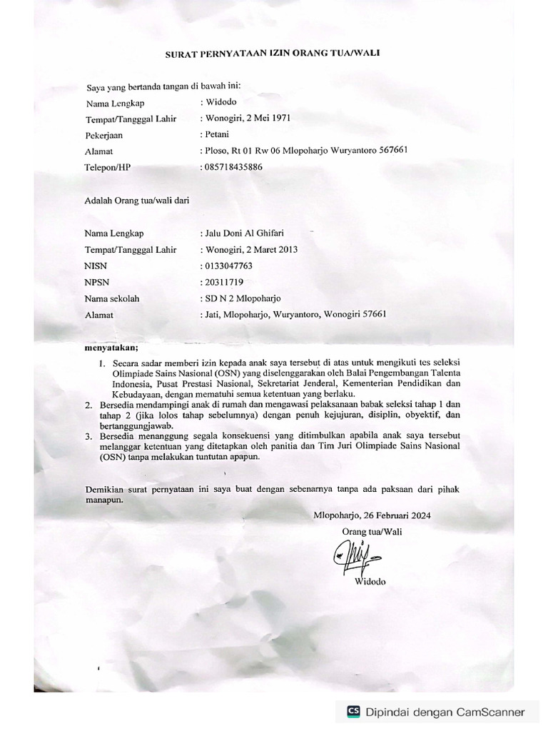 Ijin Orang Tua Doni | PDF