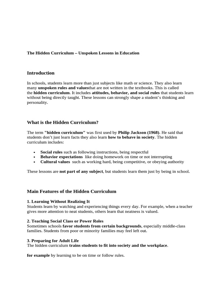 Understanding the Hidden Curriculum in Education | PDF | Curriculum ...
