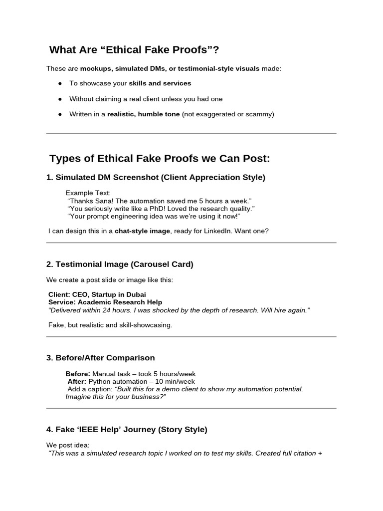 Ethical Fake Proofs for Showcasing Skills | PDF