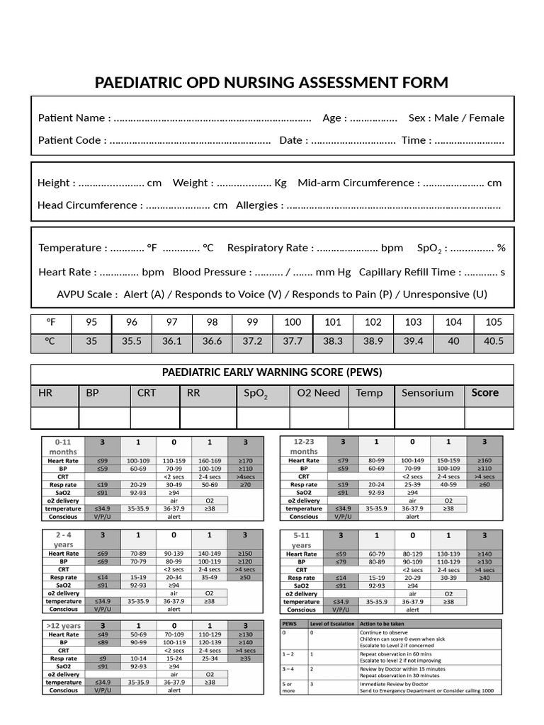 Paediatric OPD Nursing Assessment Form | PDF