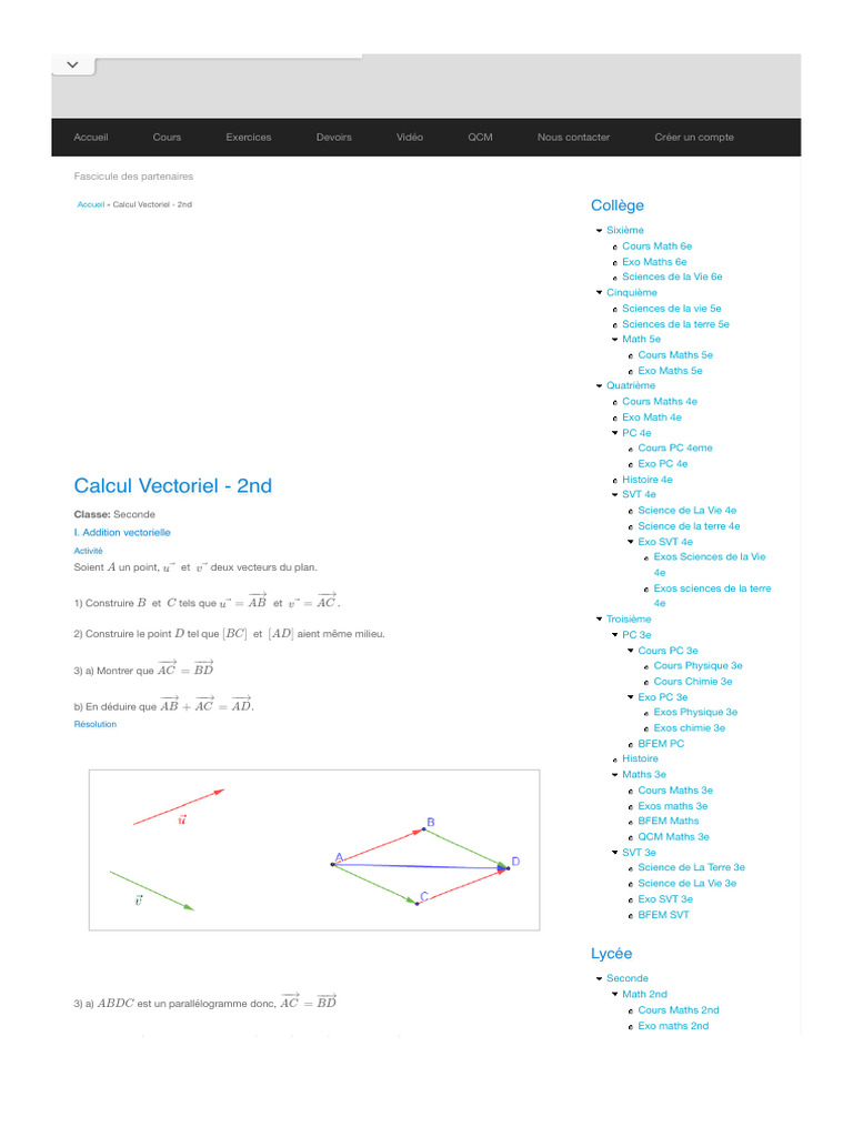 Calcul Vectoriel en Seconde | PDF | Physique mathématique | Géométrie