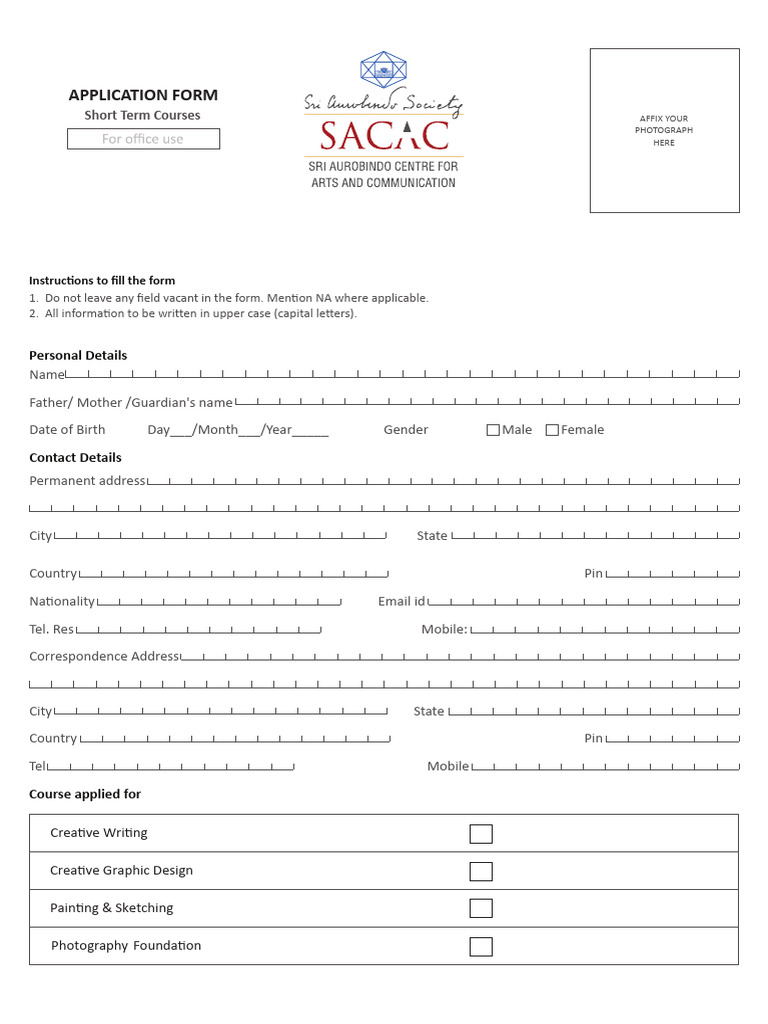 Application Form for Creative Courses | PDF