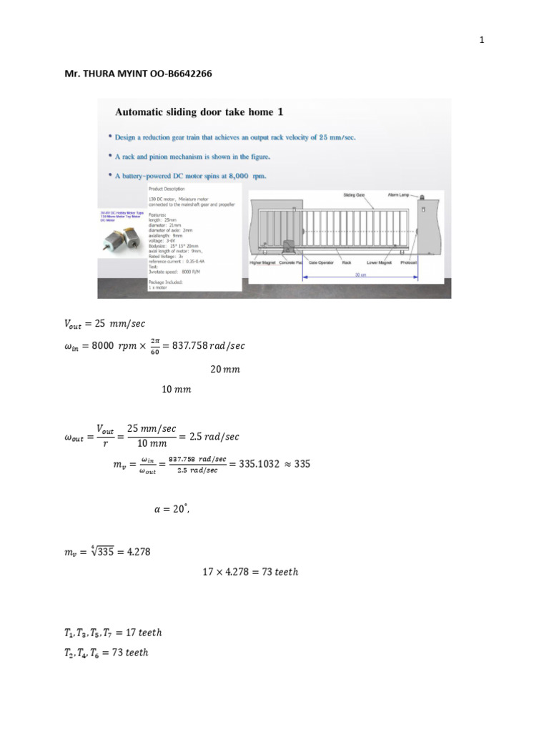 Gear Ratio Calculation for Reducer Gear | PDF