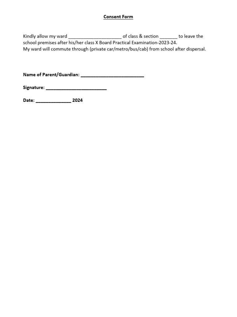 Parent Consent for School Trip | PDF