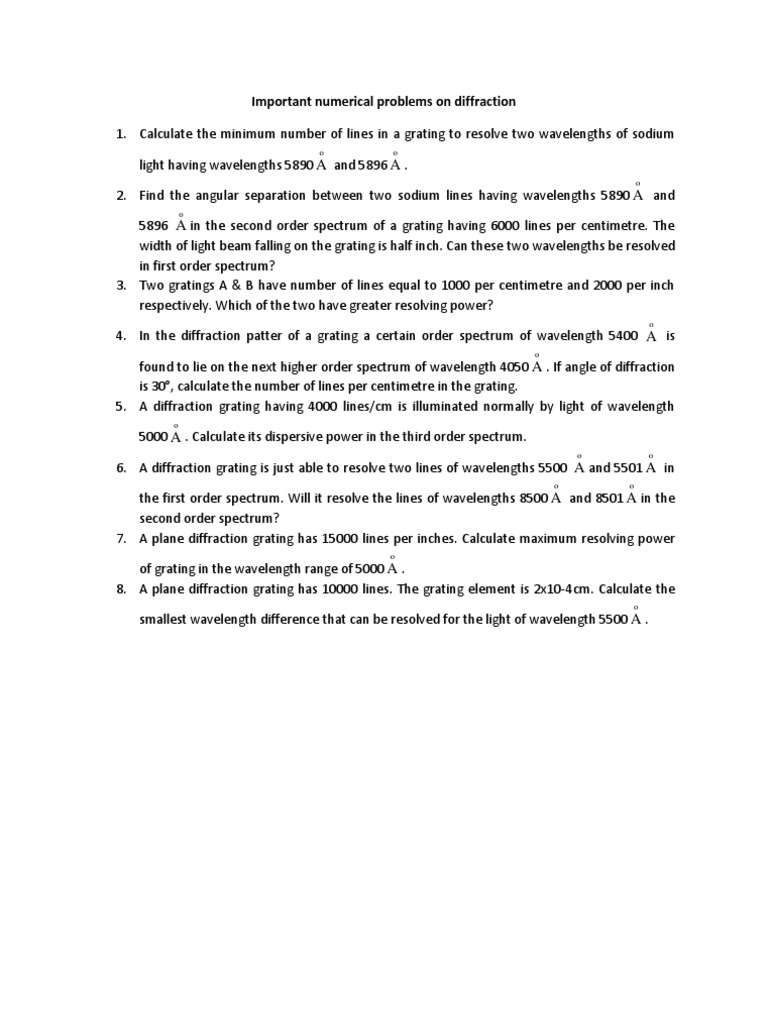Numerical Problems on Diffraction Gratings | PDF | Science & Mathematics